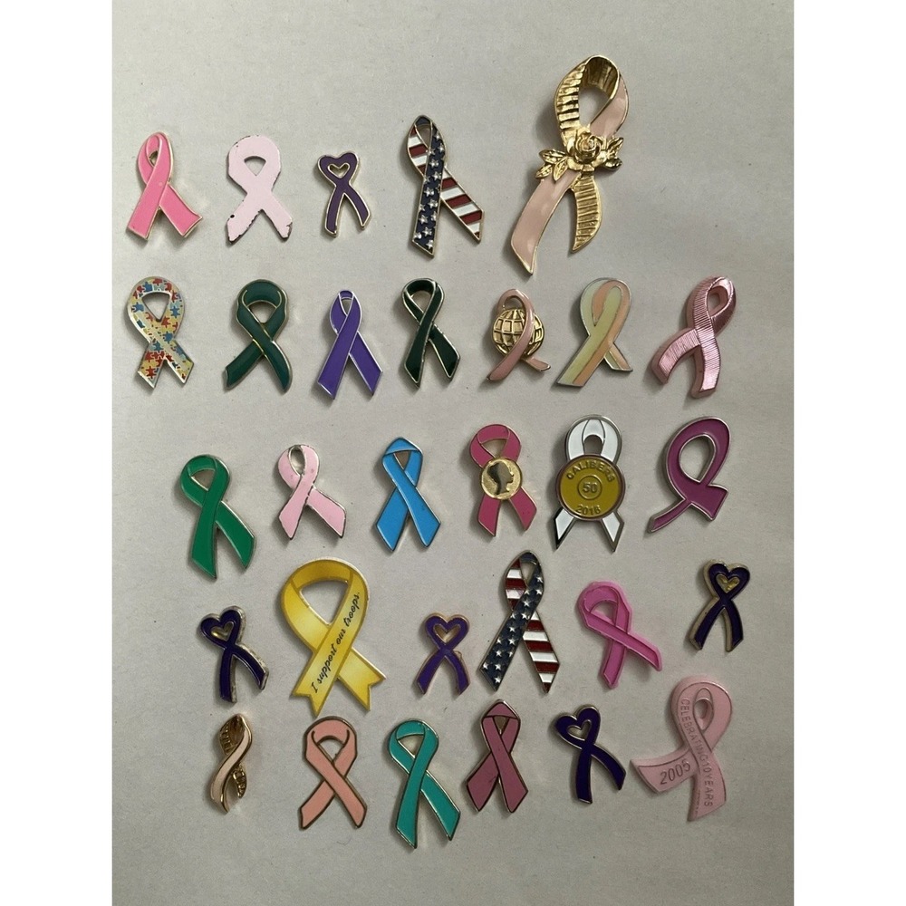 Ribbon Cancer Awareness Gold Tone Brooch Lapel Pin Lot Of 30 Pinback Tie Tac